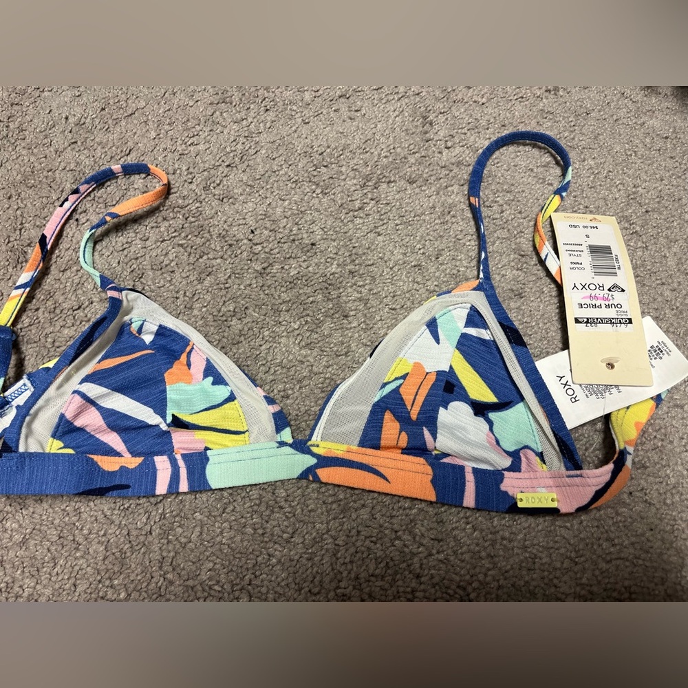 Roxy Floral-Print Bikini Top in Navy, Pink & Yellow